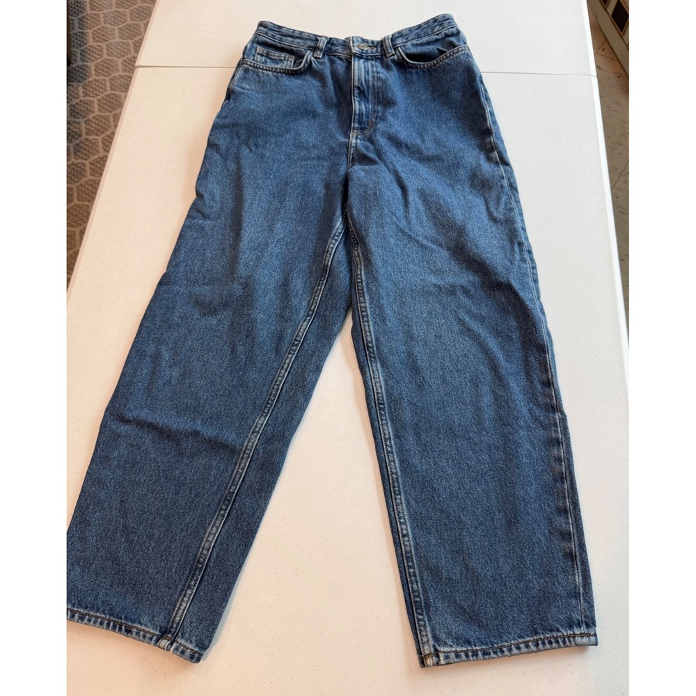 COS High Rise Tapered Leg Jeans Blue Mid Wash Denim Size 26 Ankle Length